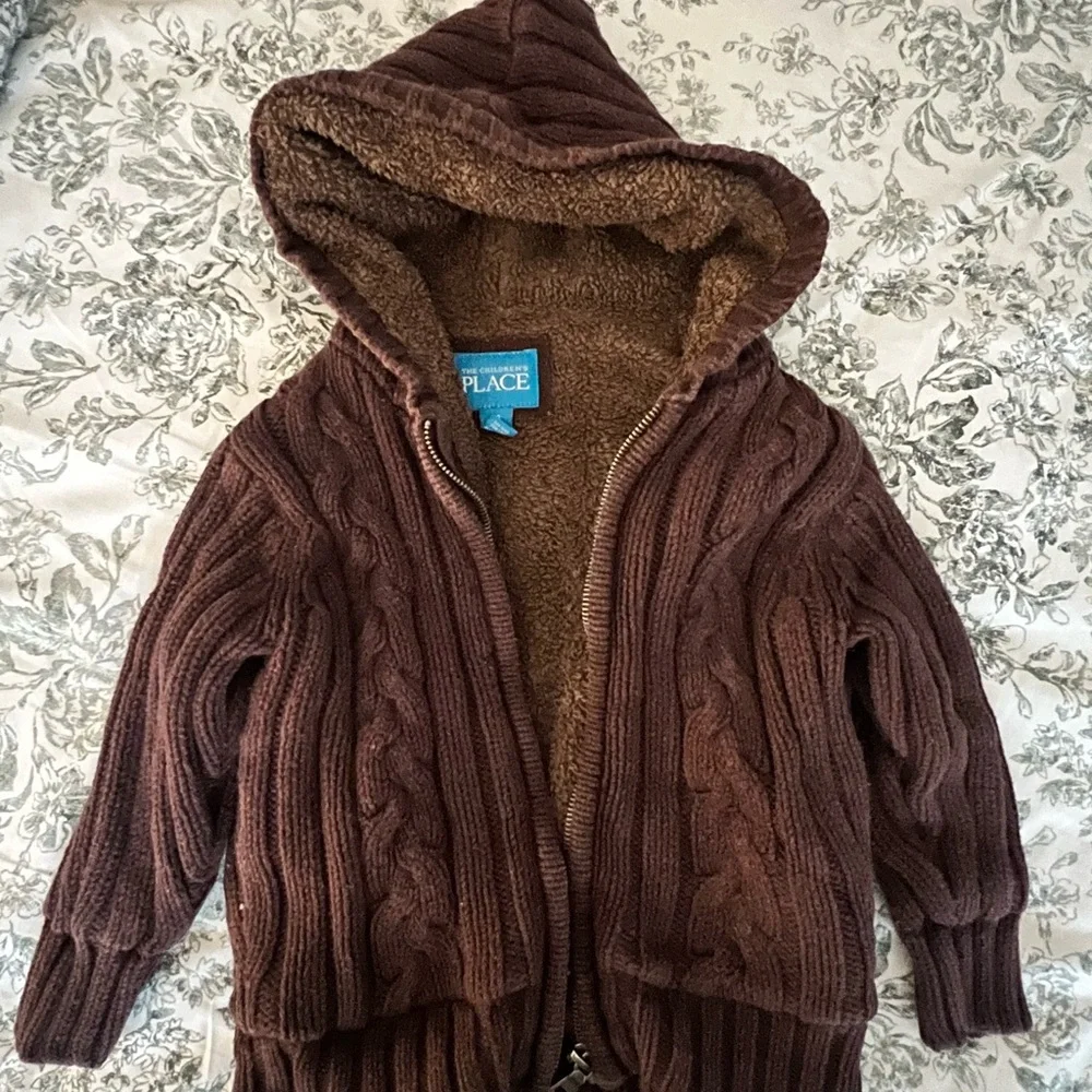 Children's Place Brown Cable Knit Hooded Jacket - Picture 3 of 5